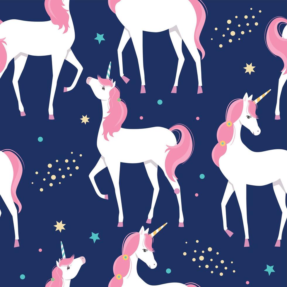 Seamless pattern with unicorns and stars vector