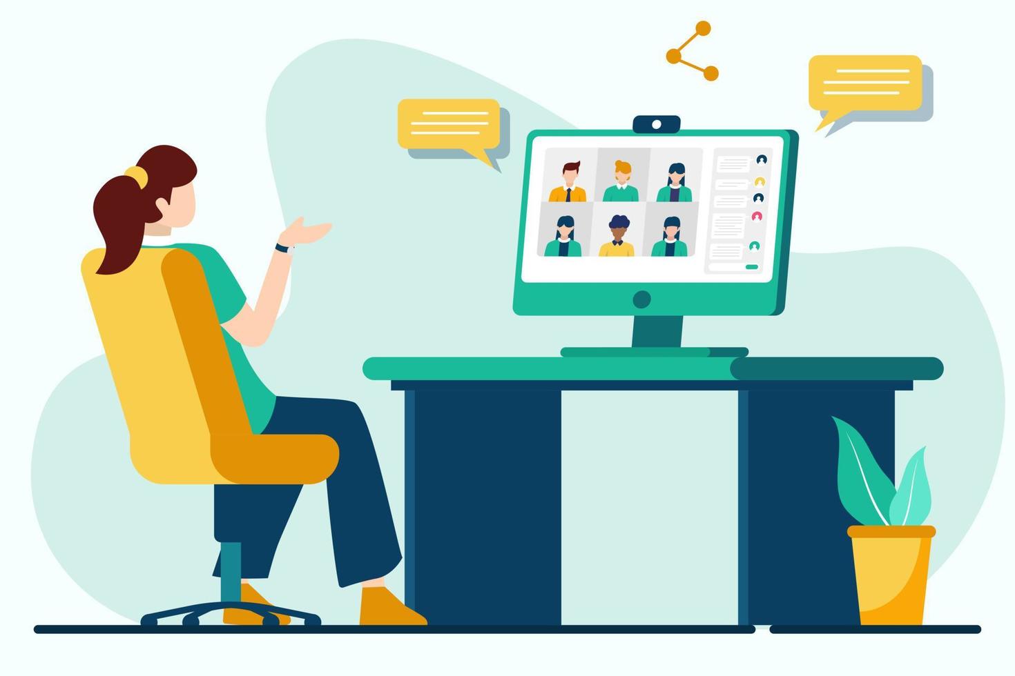 Video conference. Work from home concept. Vector illustration in flat style