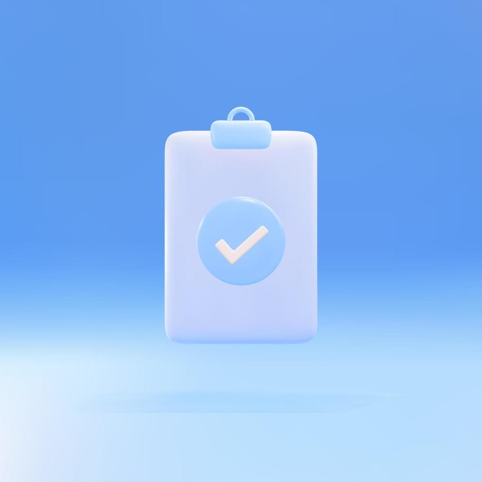 3d Check mark icon. Approvement concept. Document, file, clipboard, checklist. Vector illustration.