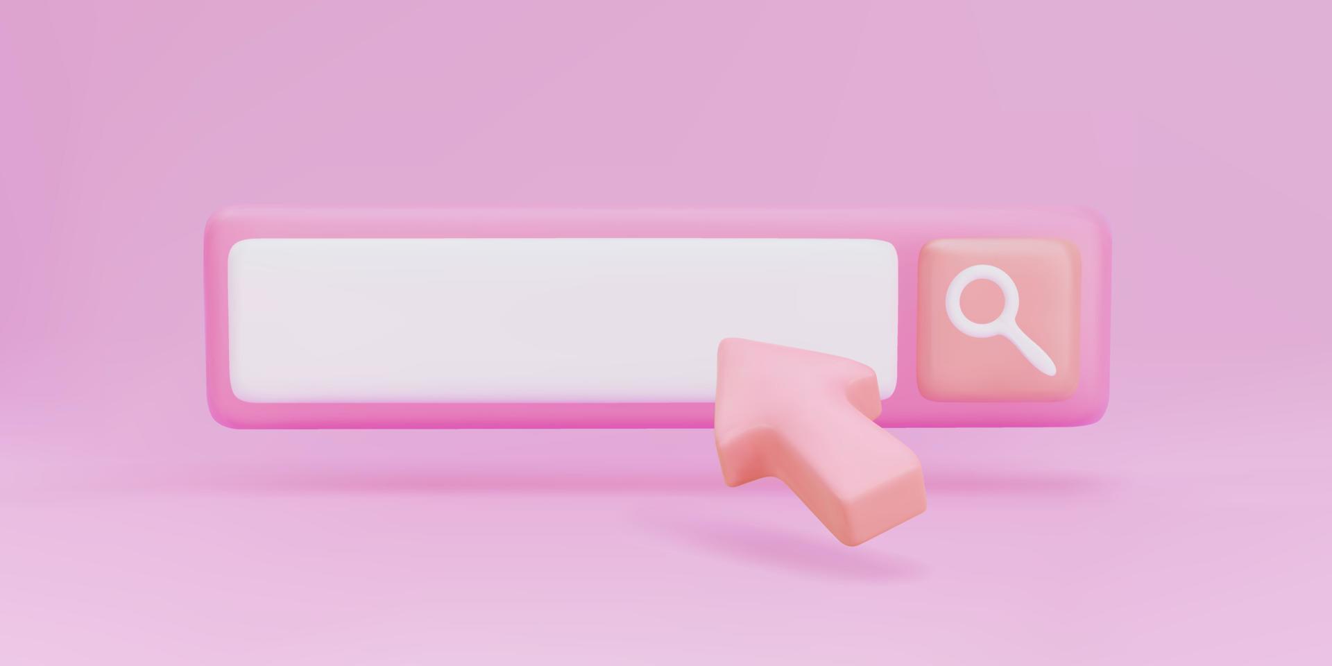 3d Search bar template for website. Navigation search for browser. Realistic  arrow, cursor. Vector illustration.