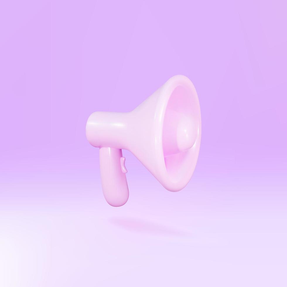 Realistic 3d megaphone, loudspeaker on pink background. Vector illustration.