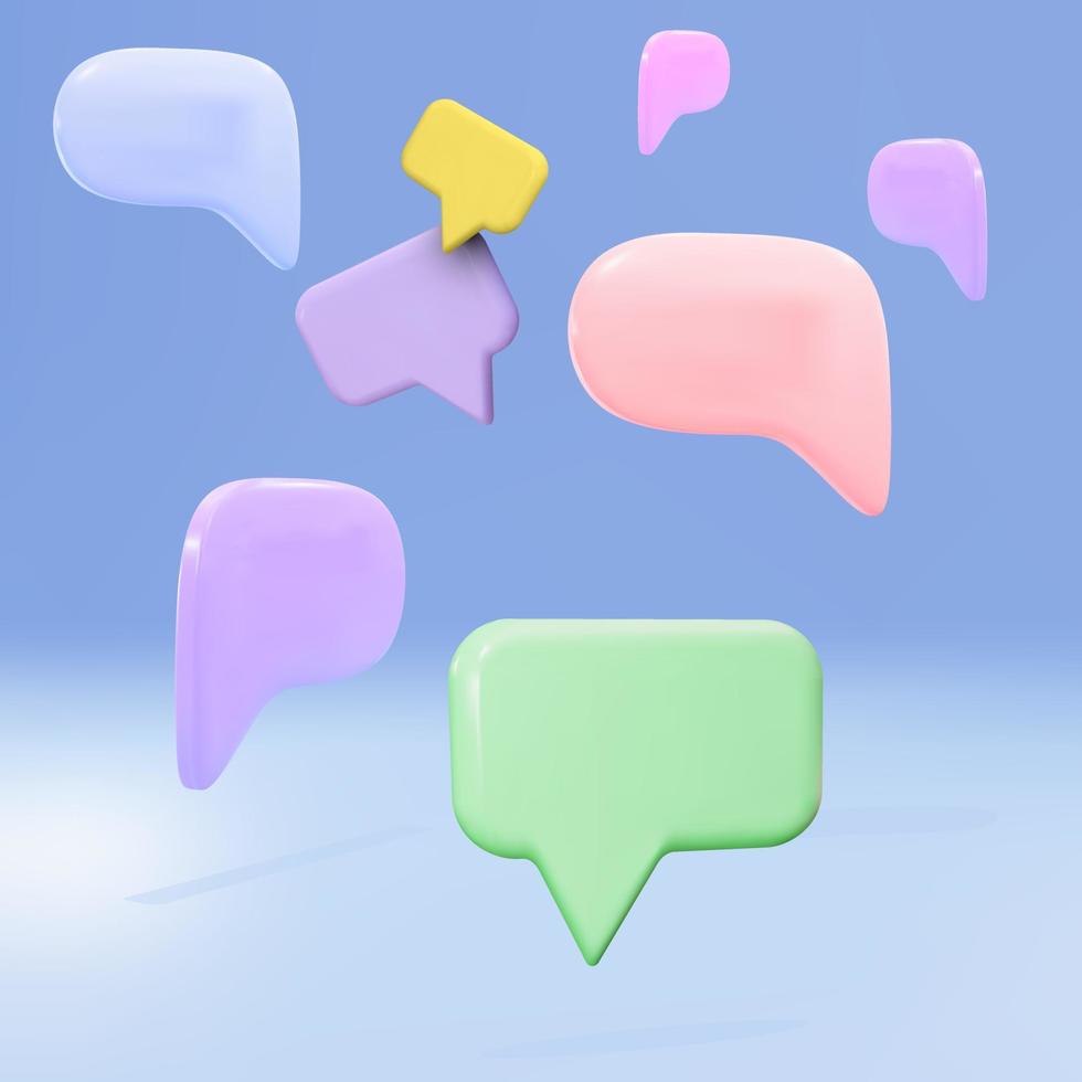 3D flying speech bubbles, chatting or message box. Vector illustration.