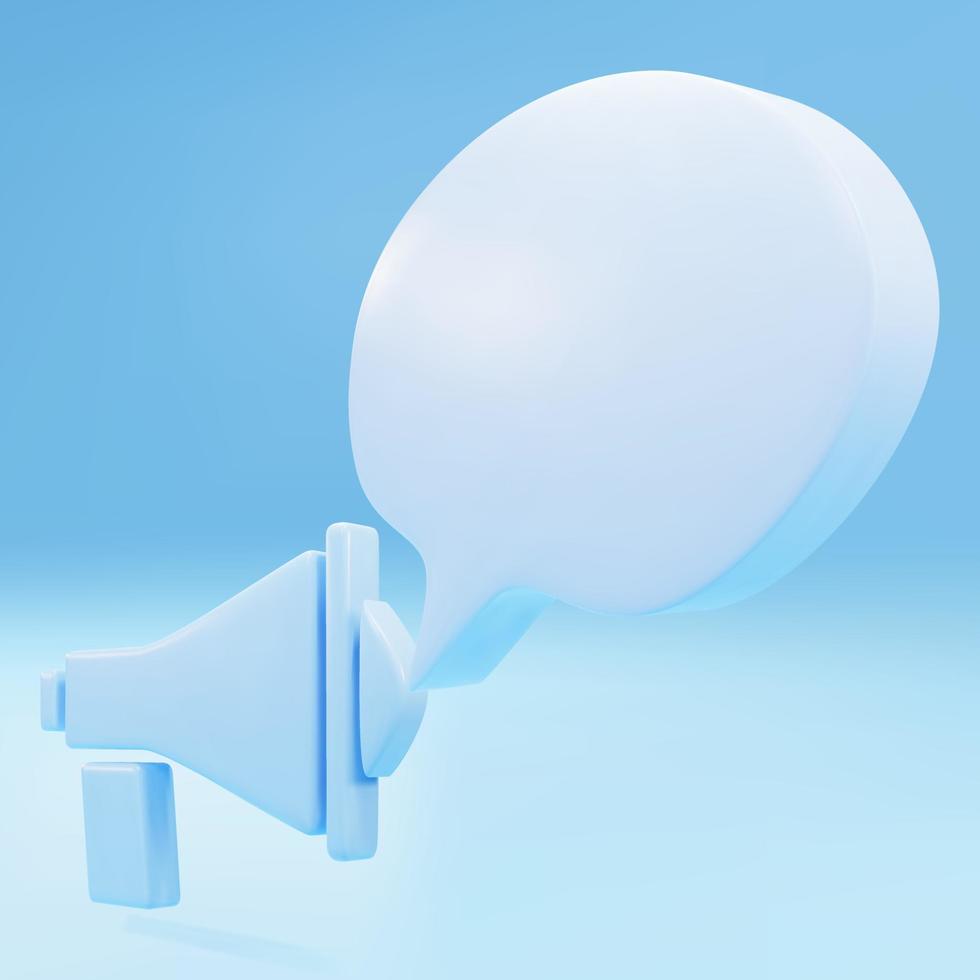 Megáfono azul 3d con burbujas de voz sobre fondo azul. ilustración vectorial vector
