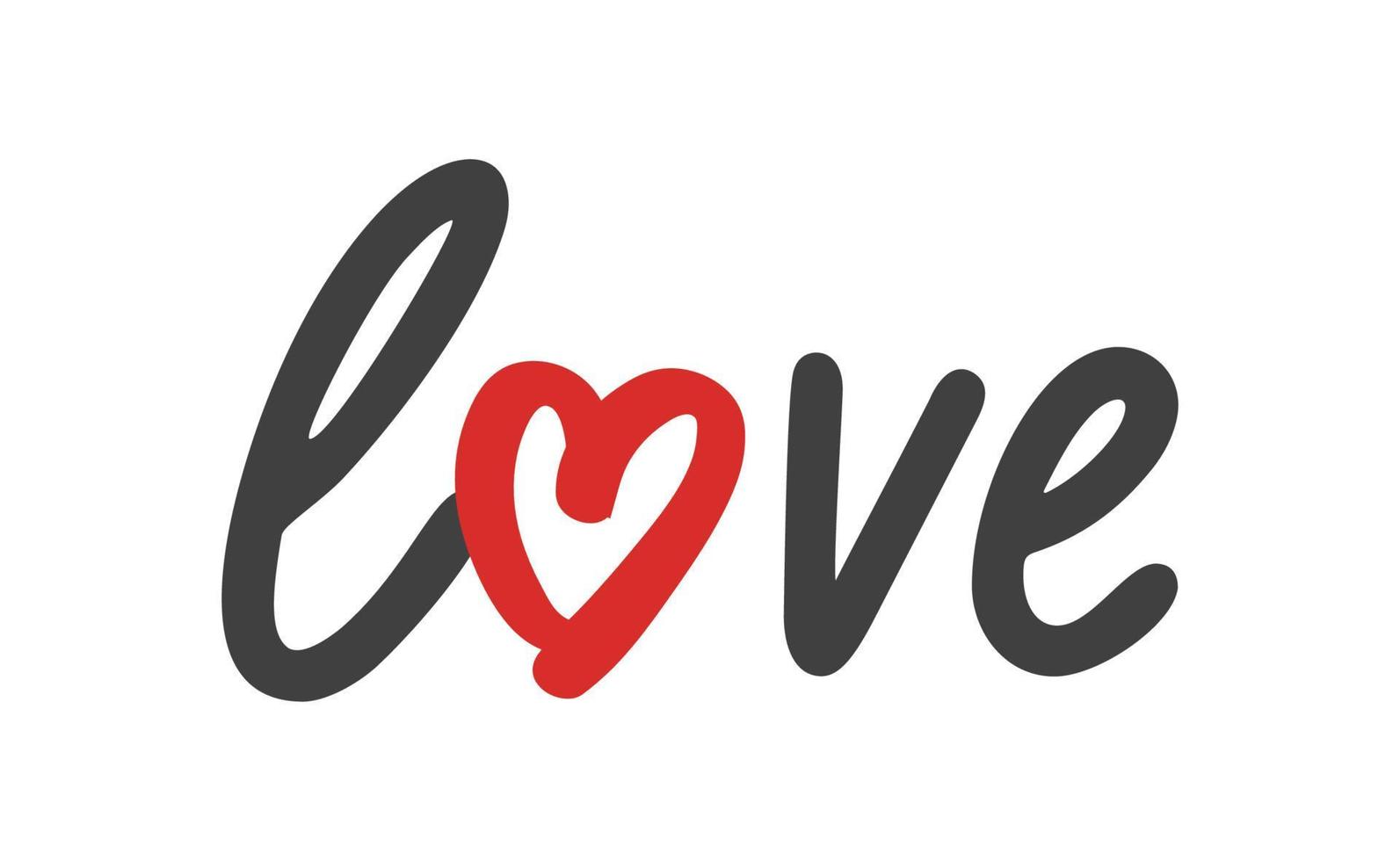 Love text lettering. O letter replaced by heart shape. Valentine's day design. vector