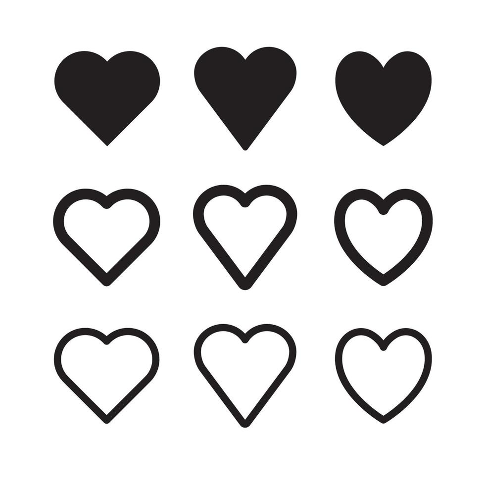 iconos de forma de corazón. conjunto de pictogramas de corazones. símbolo del amor del día de san valentín. vector