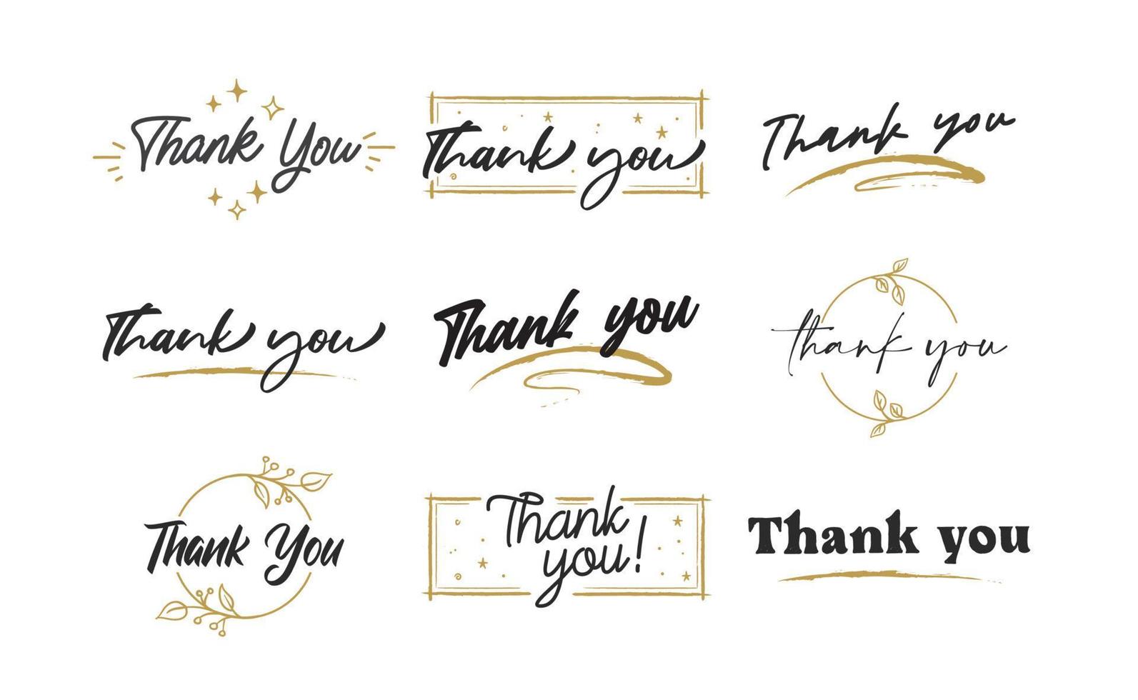 Set of custom THANK YOU hand lettering designs. vector