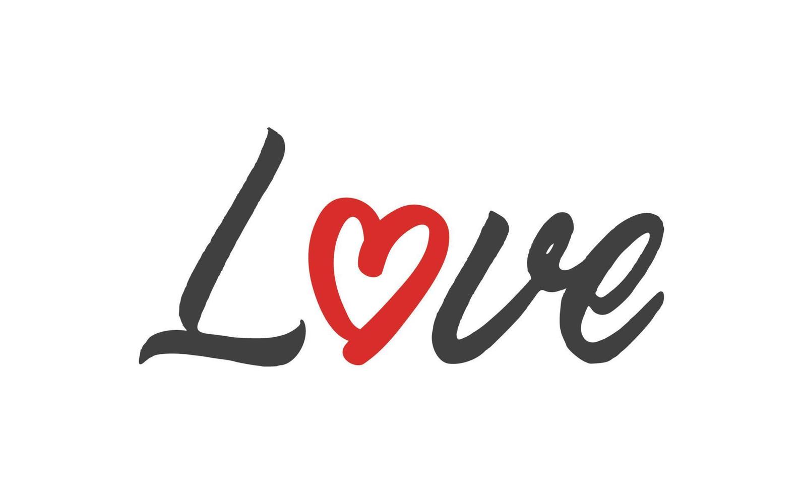 Love text lettering. O letter replaced by heart shape. Valentine's day design. vector