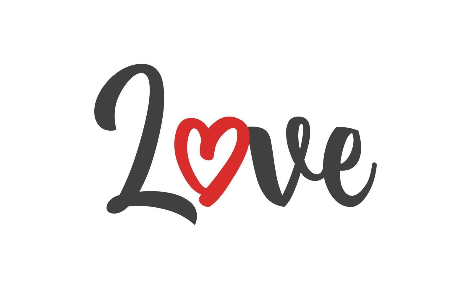 Love text lettering. O letter replaced by heart shape. Valentine's day design. vector
