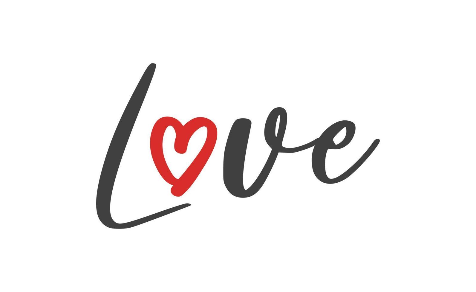 Love text lettering. O letter replaced by heart shape. Valentine's day design. vector