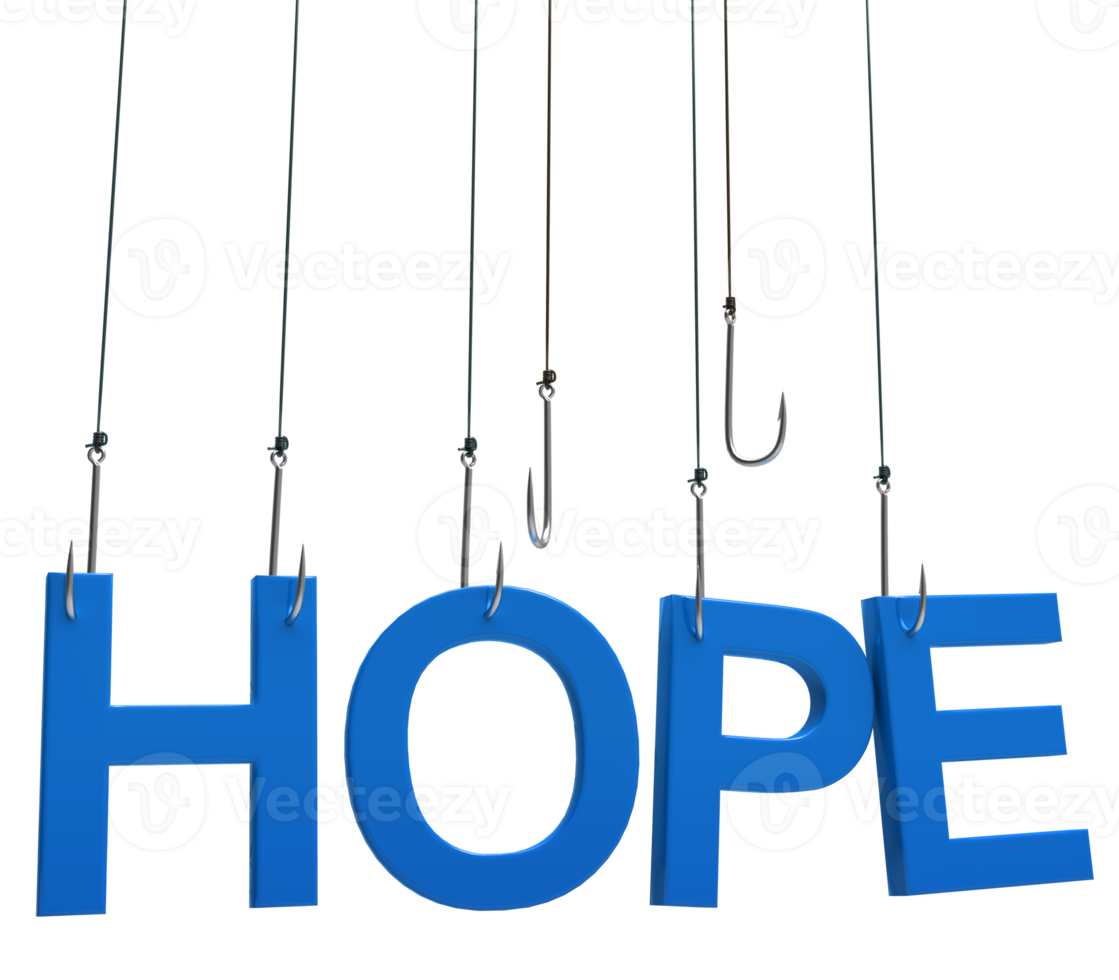 Hope text hanging on a fishing hook png