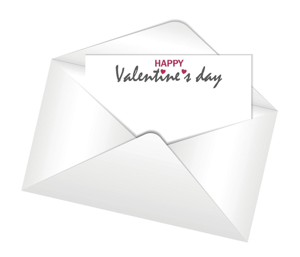 White envelope, letter with place for text and copy space. Text Happy Valentine's Day. Concept postcard, valentine, post, space for design, congratulation, invitation, romantic meeting, note vector