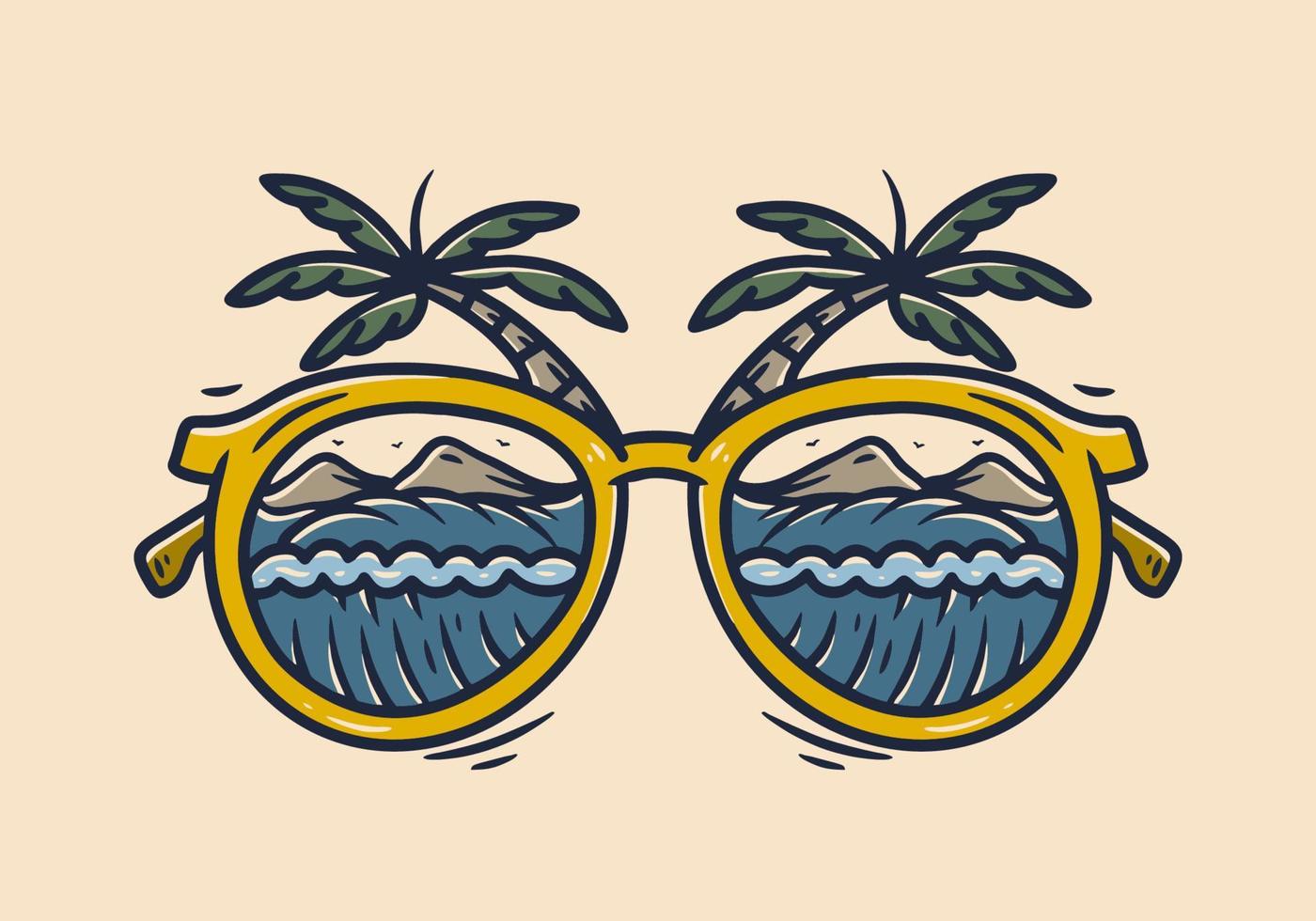 Illustration of a sunglass with beach view vector
