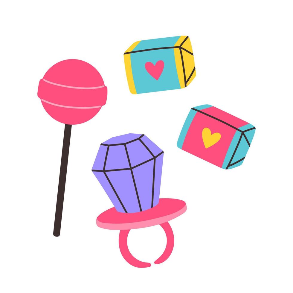 Pink lollipop bubble gum lollipop ring  in the style of the 90s. Sweet candy. Perfect for cards, decorations, logo vector