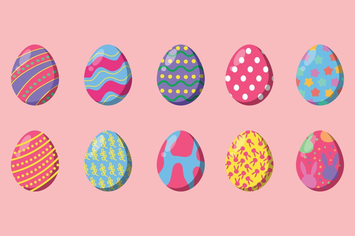 huevos de pascua de colores o iconos de huevos de ostern de color con patrones de decoración ilustración vectorial. vector