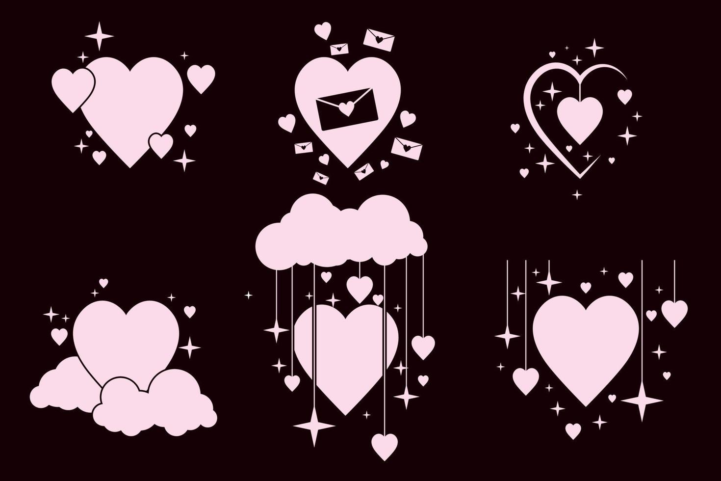 simple elegant modern love shape with sparking star, cloud, arrow, love letter and liquid for valentine's day ornament design vector illustrations EPS10