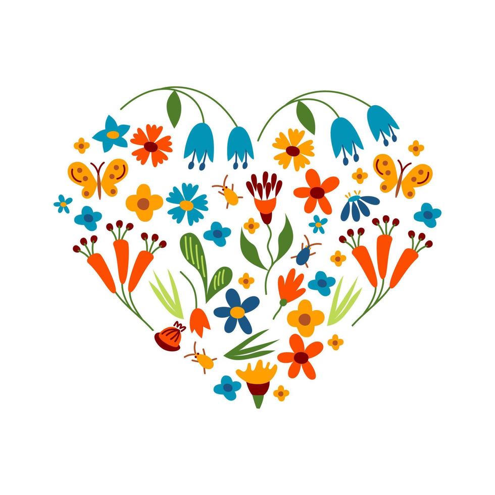 corazón de flores, tarjeta de amor, ilustración vectorial brillante. vector