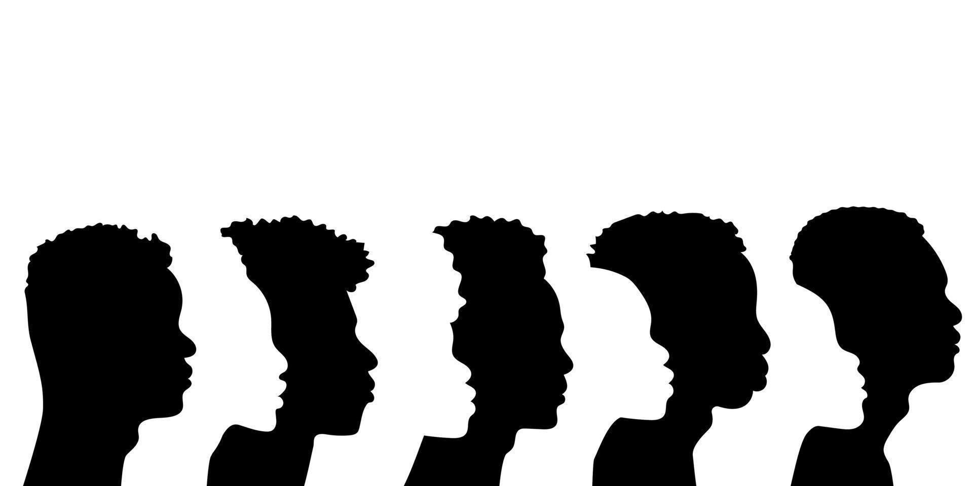 silueta de un grupo de afroamericanos de perfil. grupo de personas. ilustración vectorial vector