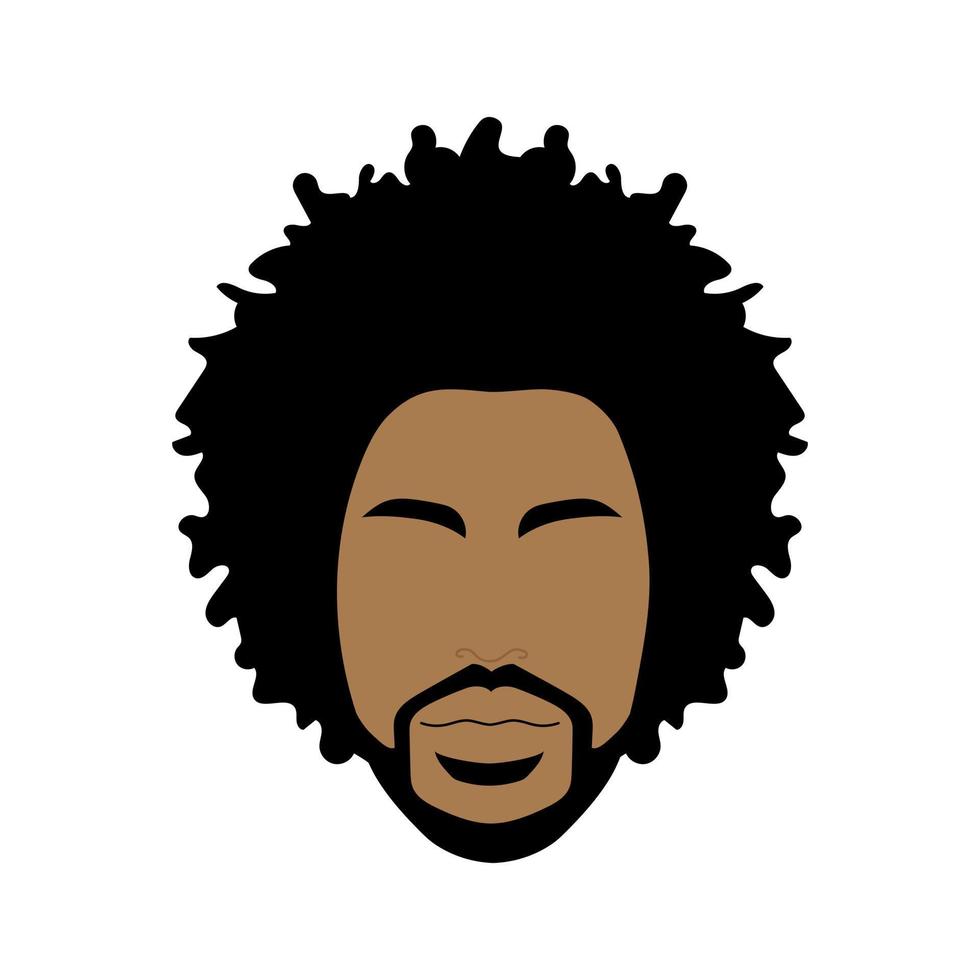 retrato de hombre negro con diseño afro rizado, barbería y peinado. joven negro deportivo saludable con barba, bigote y patillas. avatar aislado de rapero sobre fondo blanco vector