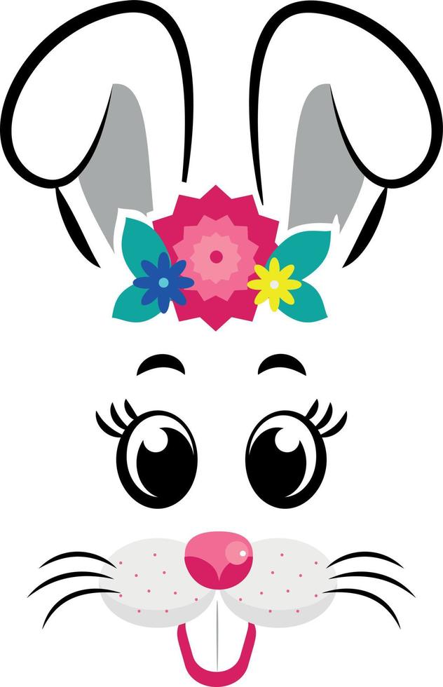 bunny masks with gray ears and flowers vector