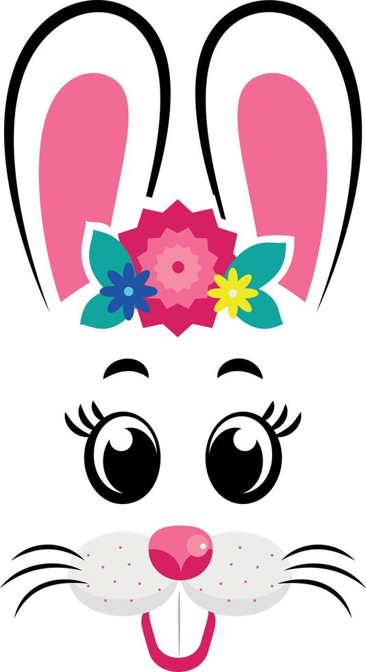 bunny masks with pink ears and flowers vector