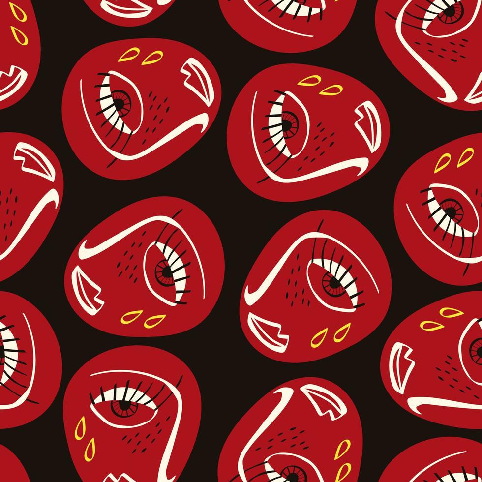 Freaky Abstract sad face seamless pattern. Valentine's Day Funky Bizarre face background . vector