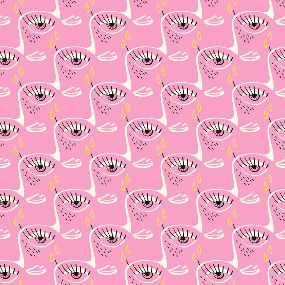 Freaky Abstract sad face seamless pattern. Valentine's Day Funky Bizarre face background . vector