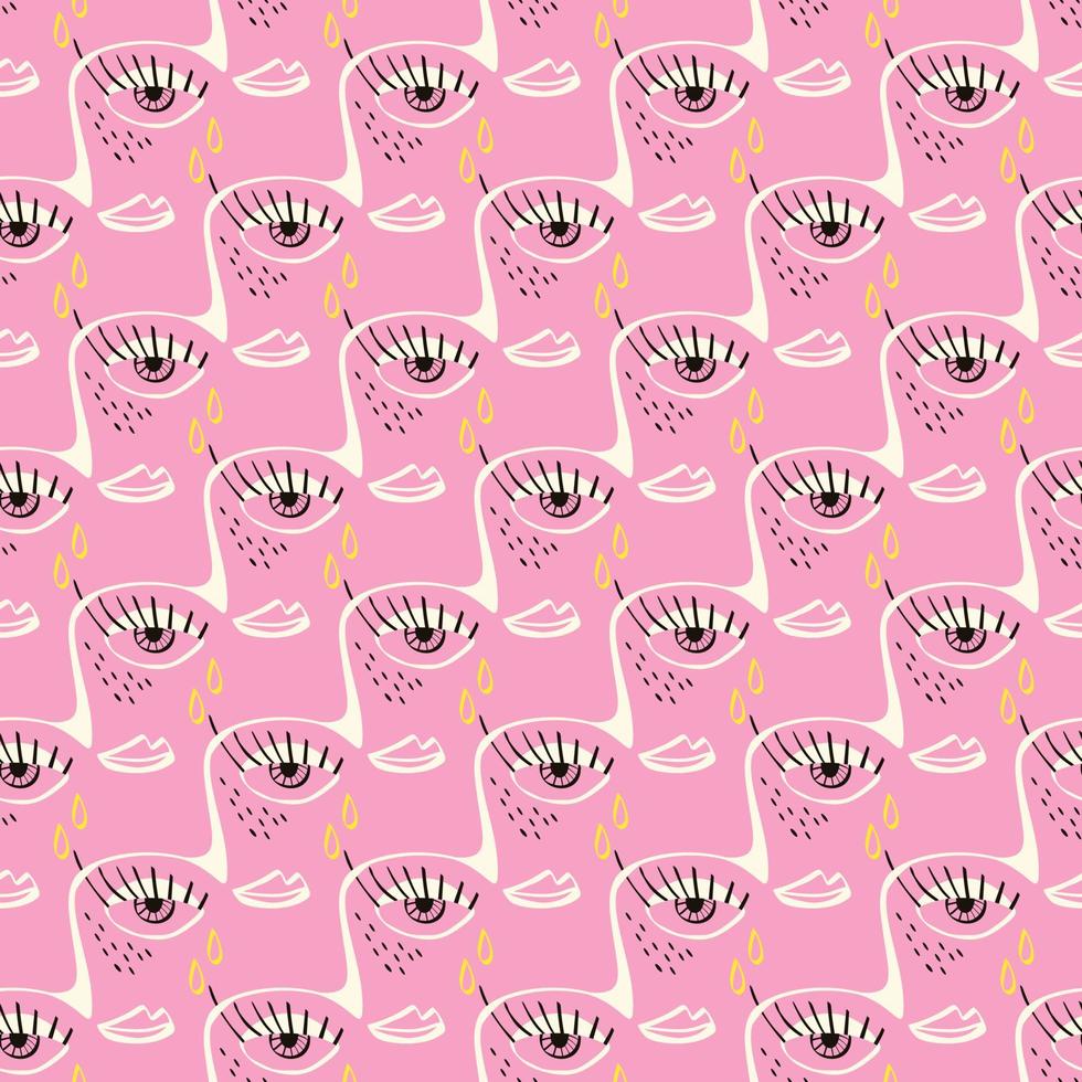 Freaky Abstract sad face seamless pattern. Valentine's Day Funky Bizarre face background . vector