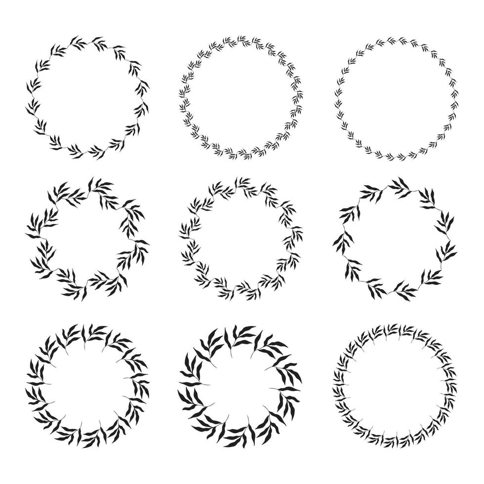 Illustration of collection of assorted circle shaped black frames made of plants on white isolated background vector