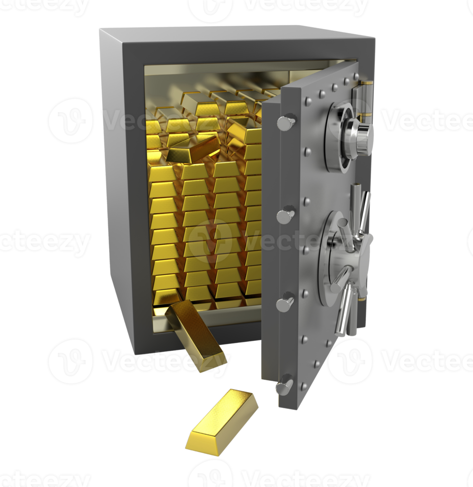 3d safe box with gold png