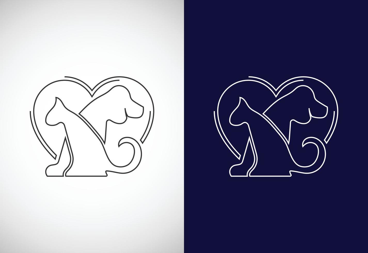 plantilla de diseño de logotipo de cuidado de mascotas de arte lineal. ilustración de icono de vector de diseño de logotipo de animal