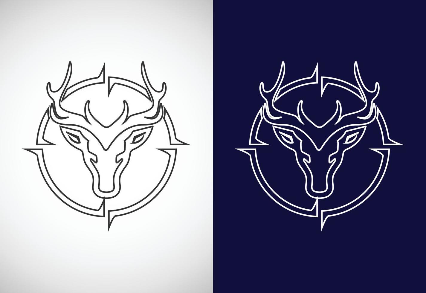 Line art hunting logo design template, Hunting club, Deer head logo vector