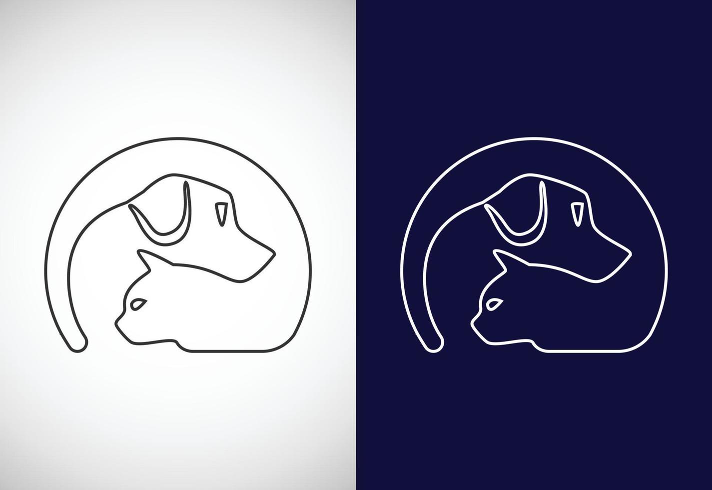 Line art pet care logo design template. Animal logo design vector icon illustration