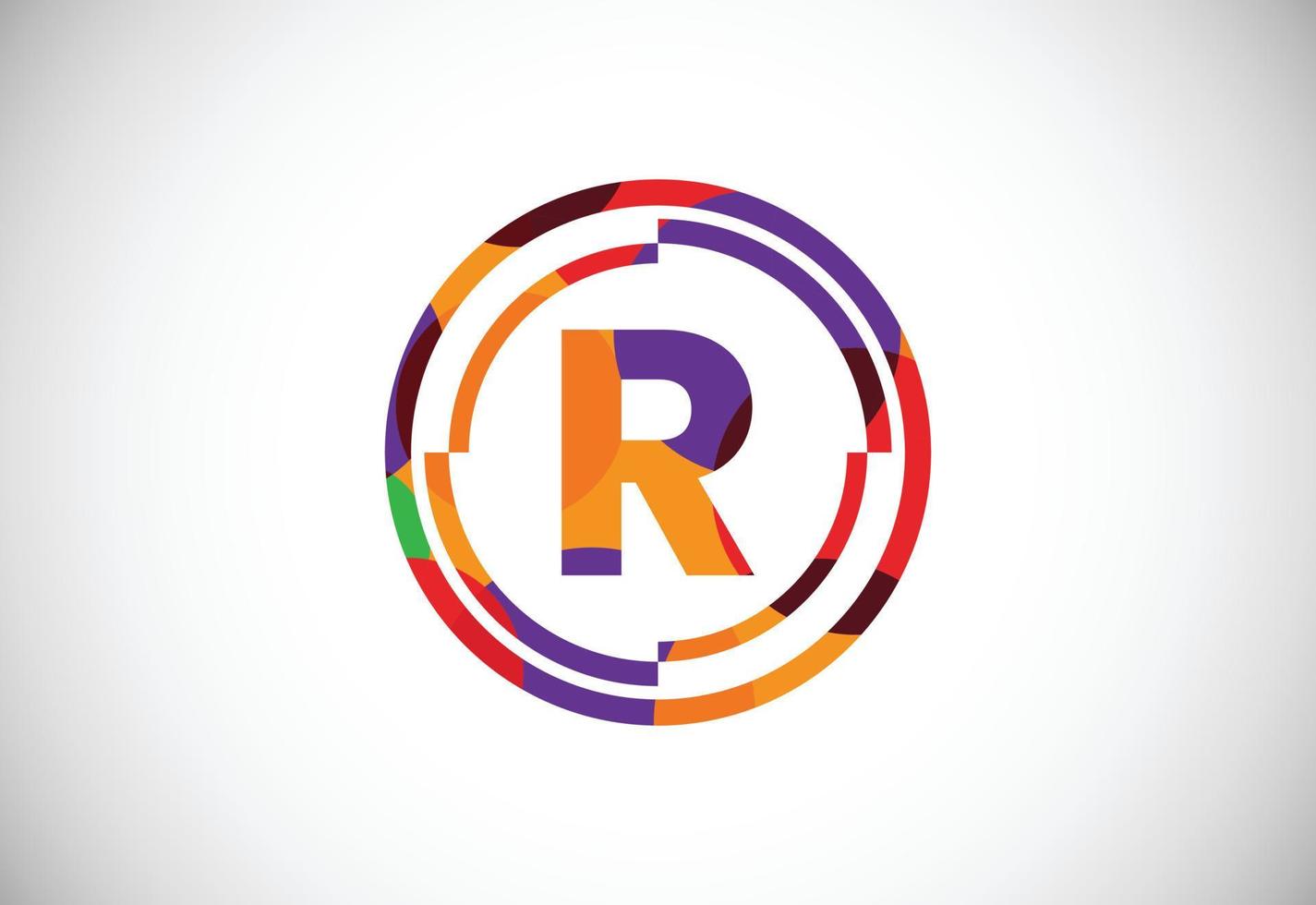 Letters R with circle frames low poly art style. English alphabet, vector illustration