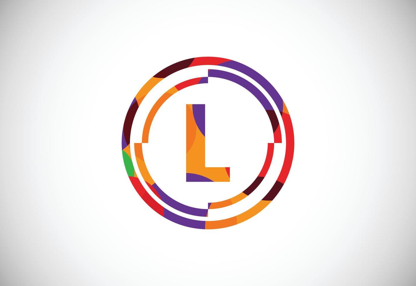 Letters L with circle frames low poly art style. English alphabet, vector illustration