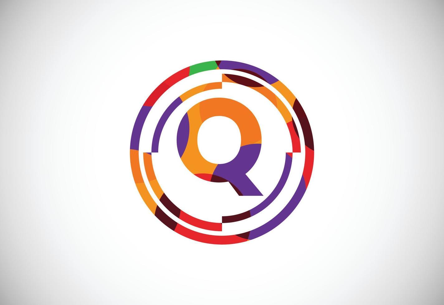 Letters Q with circle frames low poly art style. English alphabet, vector illustration