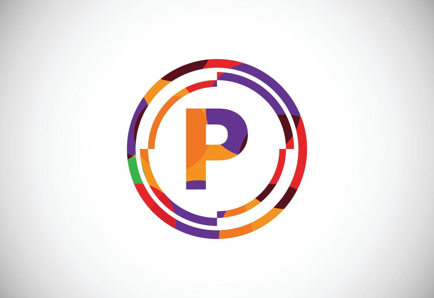 Letters P with circle frames low poly art style. English alphabet, vector illustration