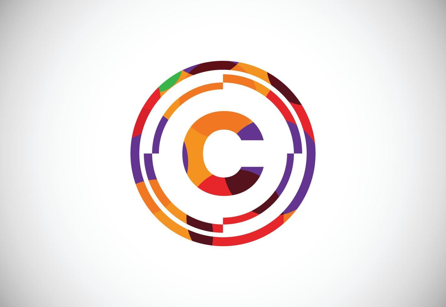 Letters C with circle frames low poly art style. English alphabet, vector illustration