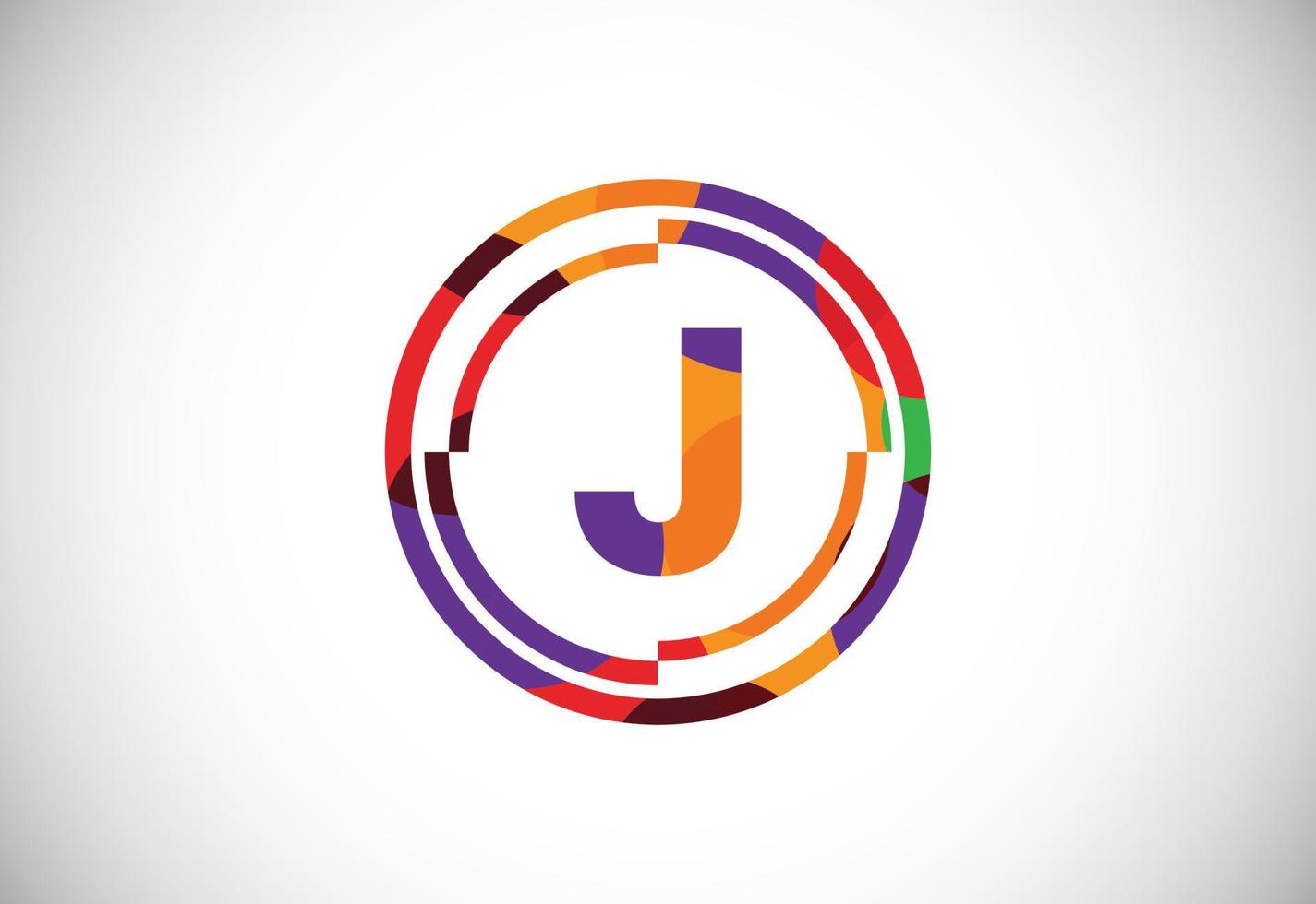 Letters J with circle frames low poly art style. English alphabet, vector illustration