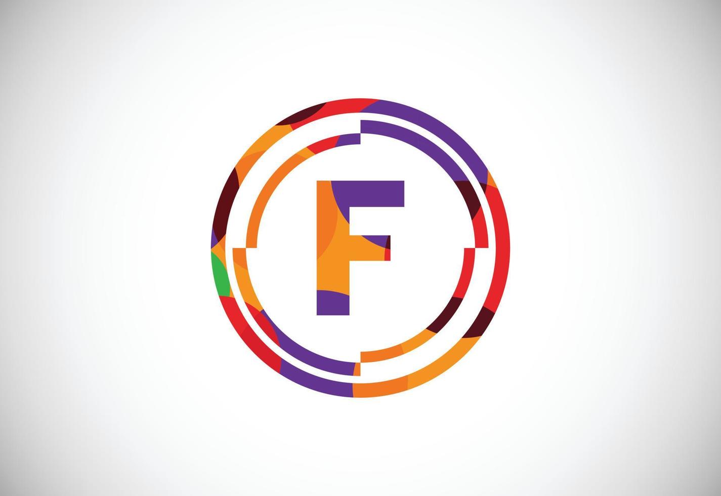 Letters F with circle frames low poly art style. English alphabet, vector illustration