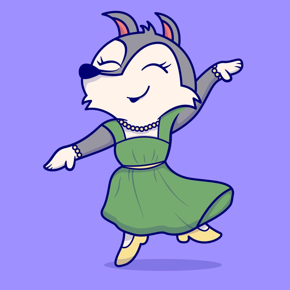 Cute wolf dancing cartoon vector illustration