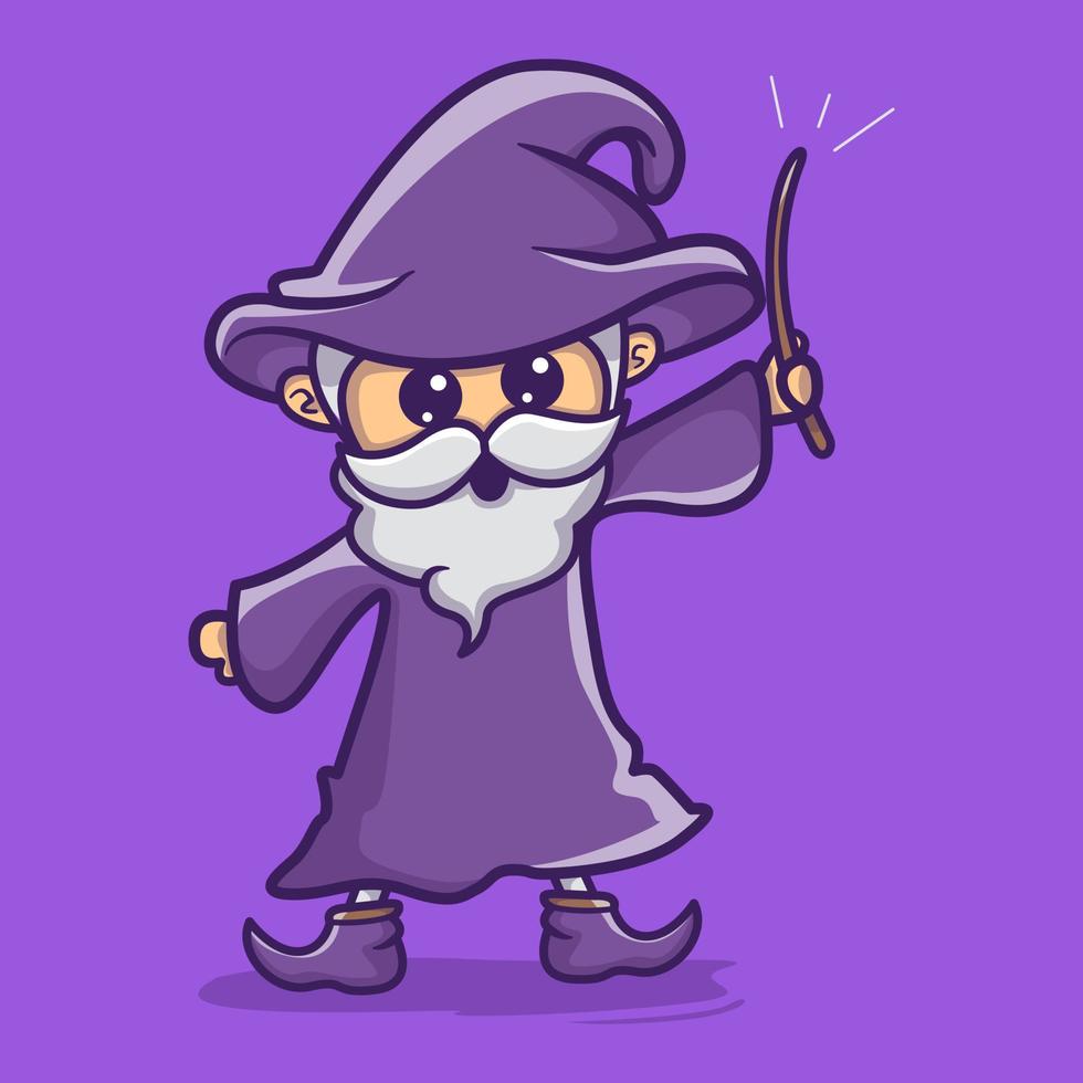 Cute wizard cartoon vector icon illustration