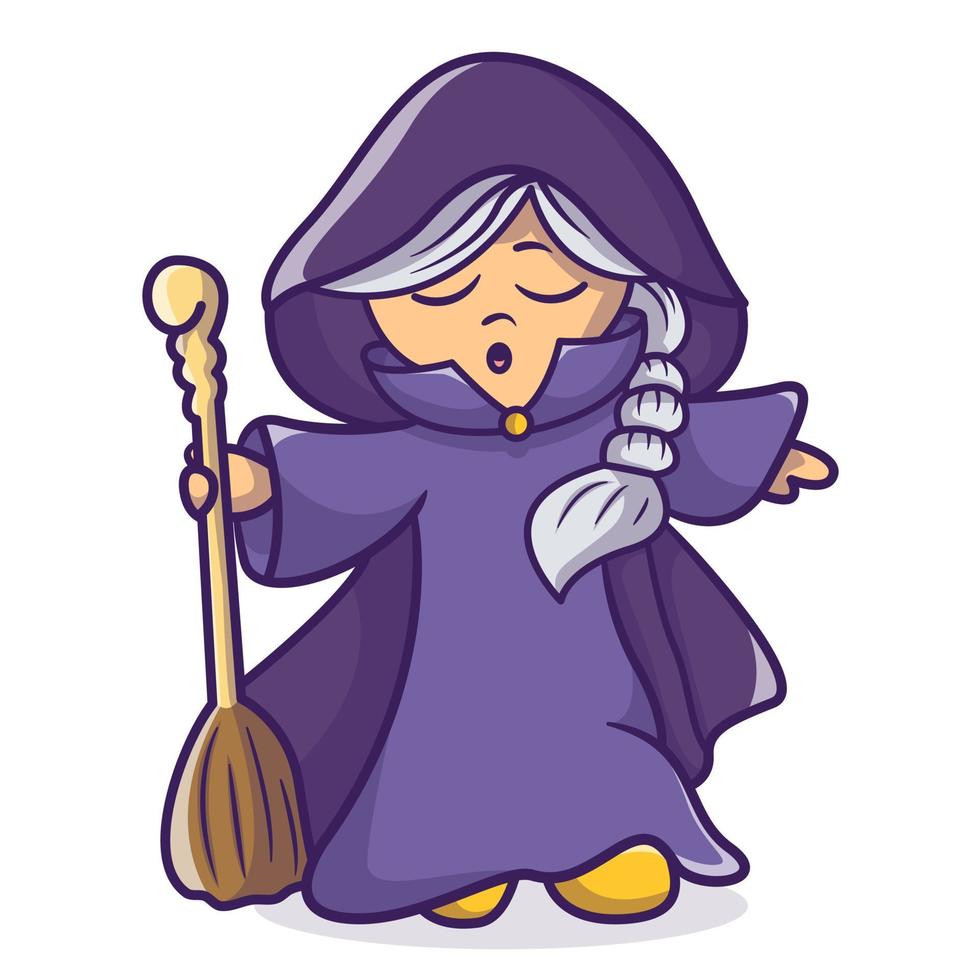 Cute witch cartoon vector icon illustration