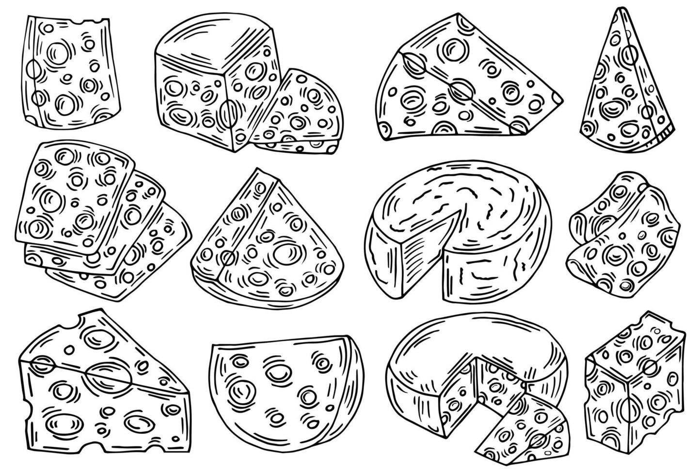 Cheese organic dairy butter fresh food vector hand drawn illustration set