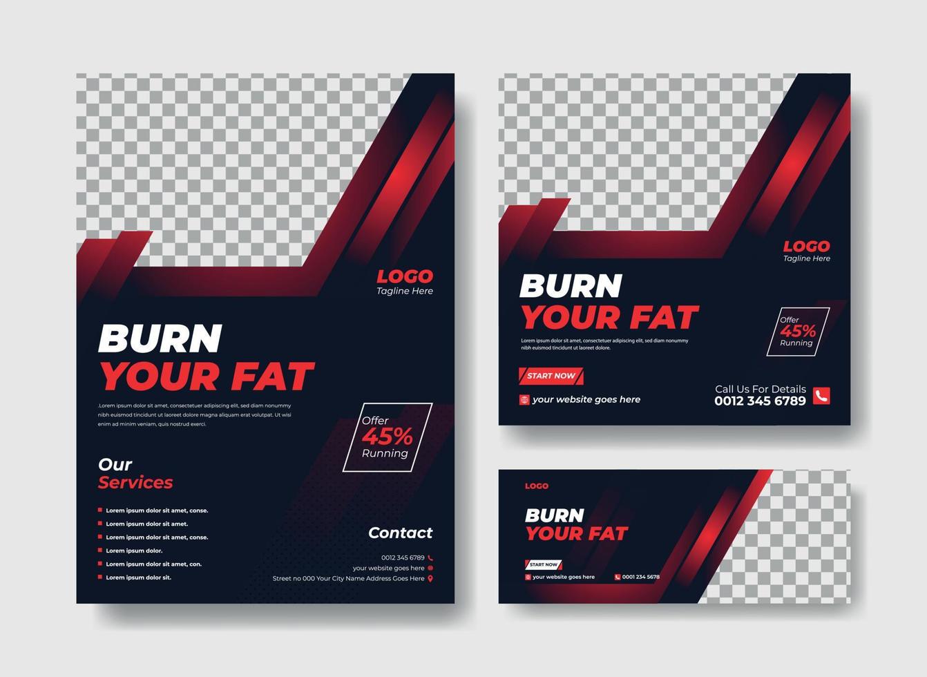 Gym flyer design template, social media post and facebook cover design vector