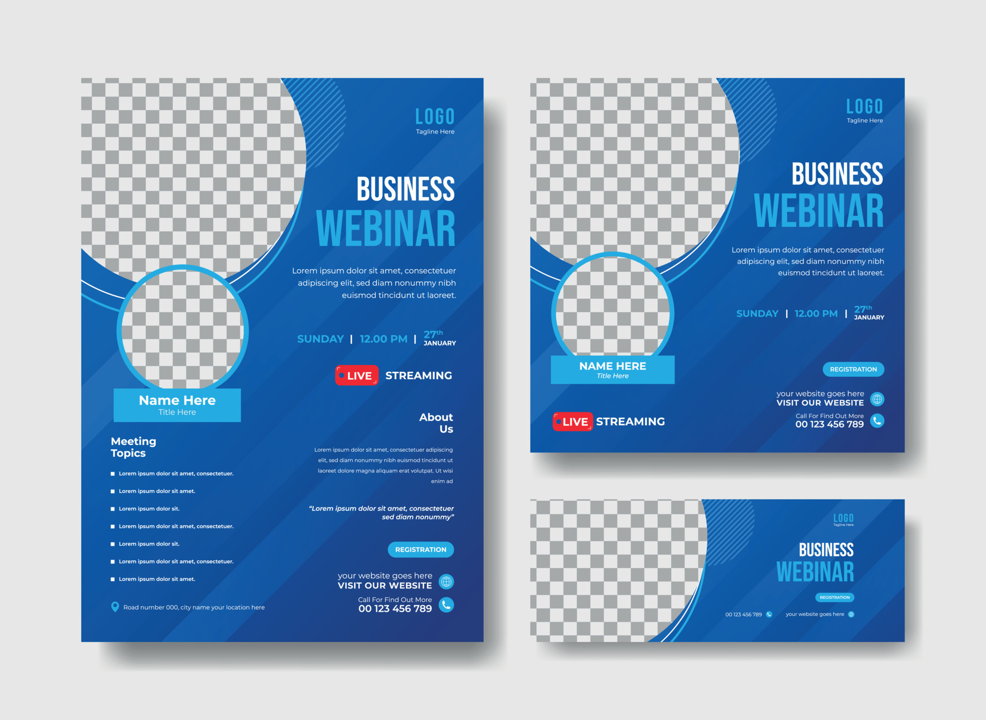 Business webinar flyer template, social media post and facebook cover