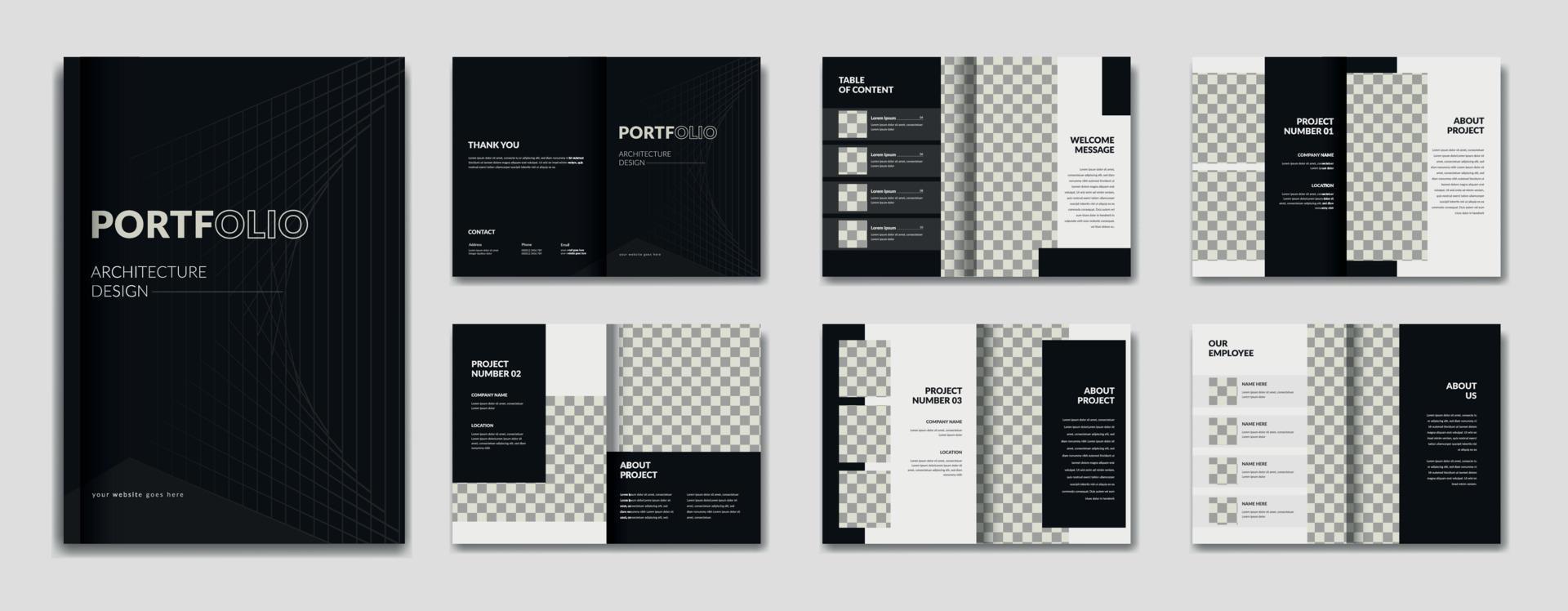 Architecture black and white portfolio design template, architecture and interior professional portfolio layout, print ready template, a4 standard size brochure for architecture portfolio vector