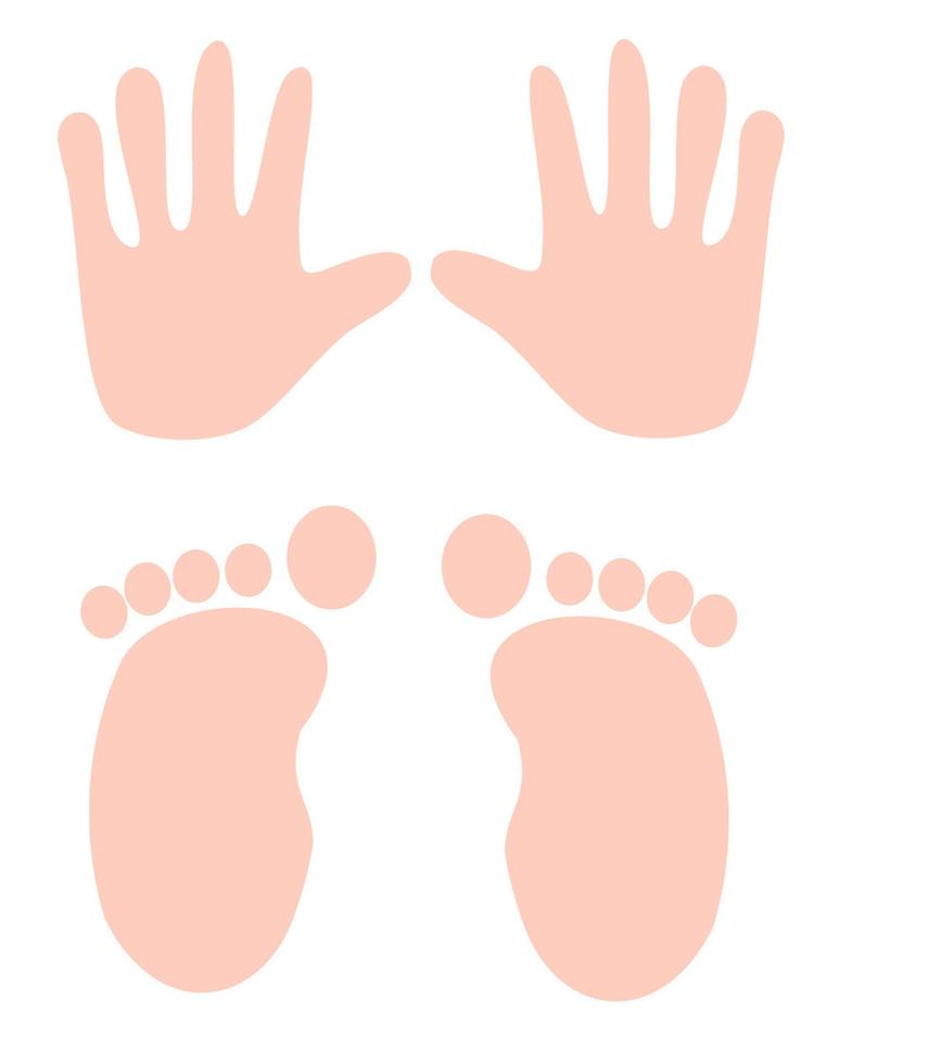 Prints of human hand and foot on white background.Handprint and footprint.Body feet.Silhouette.Sign, symbol, icon or logo isolated.Flat design.Cartoon vector illustration.Graphic pictograpm.