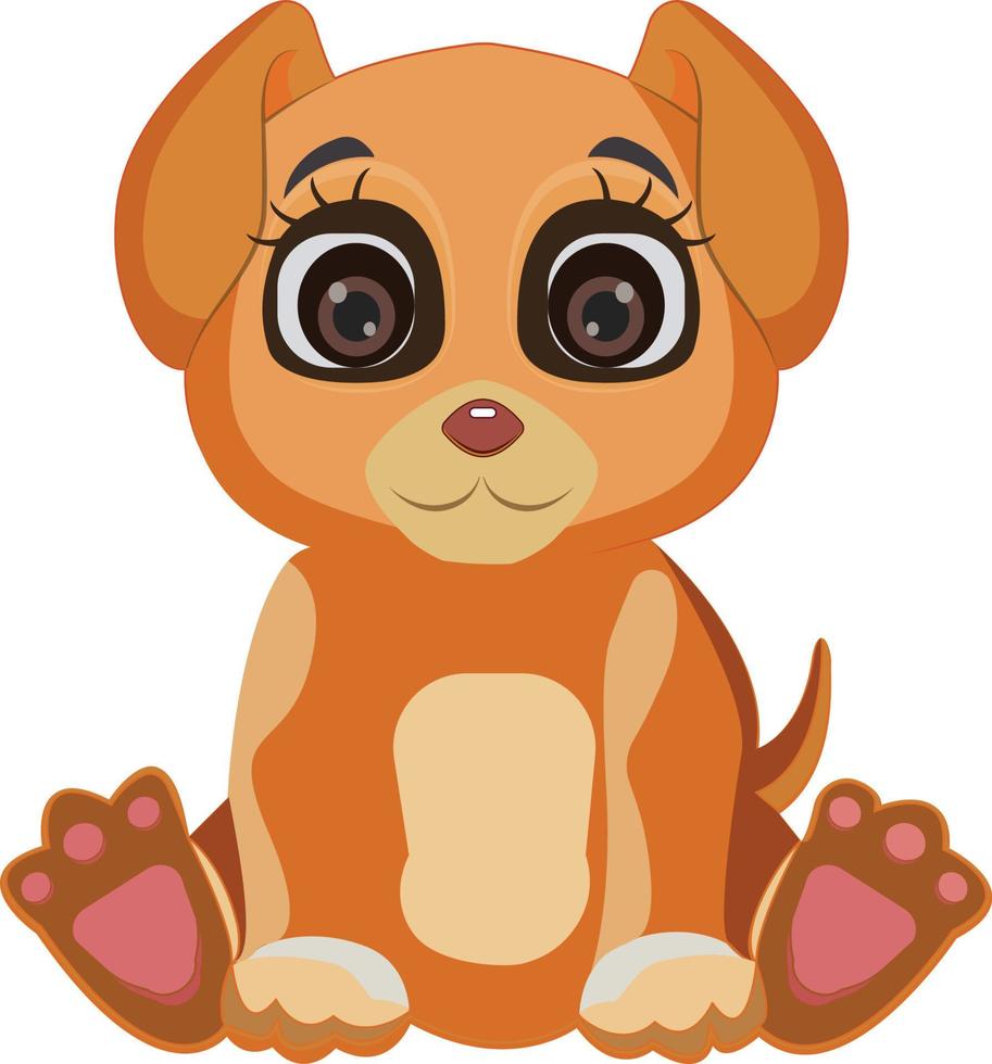 Happy cartoon puppy sitting, Portrait of cute little dog wearing collar. Dog friend. Vector illustration. Isolated on white background.