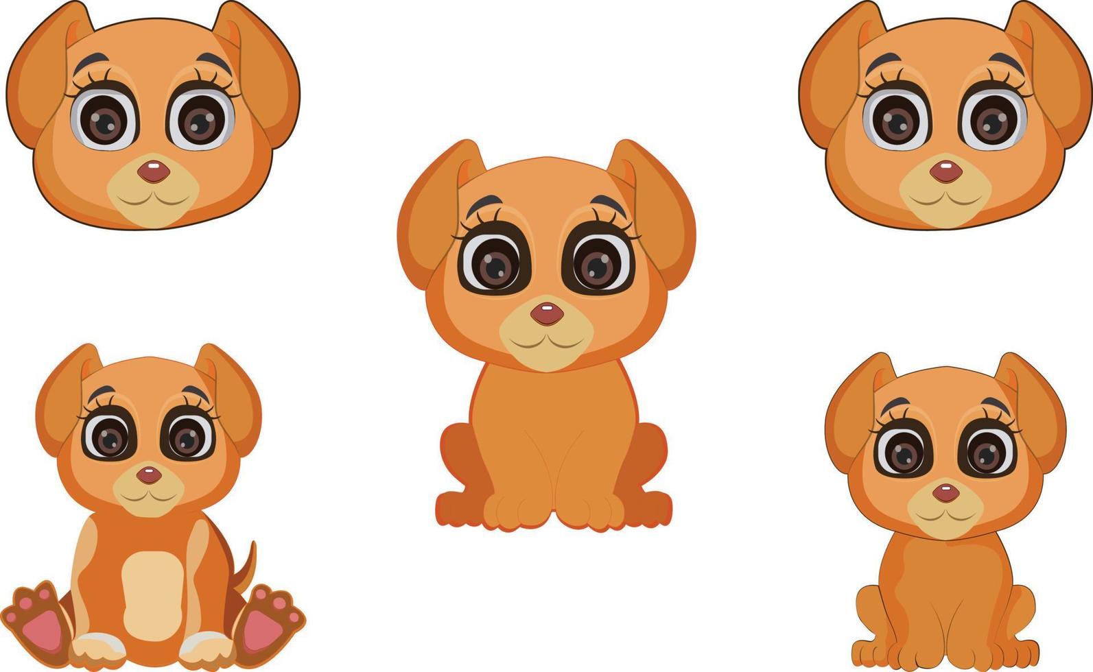 Happy cartoon puppy sitting, Portrait of cute little dog wearing collar. Dog friend. Vector illustration. Isolated on white background.