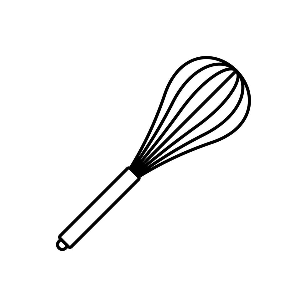 Balloon whisk, kitchen utensil tool icon in line style design isolated on white background. Editable stroke. vector